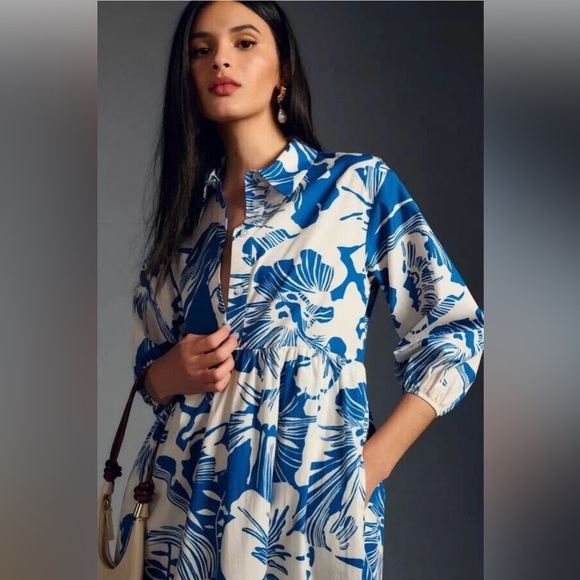 MAEVE by ANTHROPOLOGIE Bettina Blue Floral Tiered Maxi Dress Small S NWOT - Picture 2 of 8